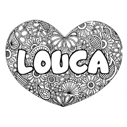 Coloraci&oacute;n del nombre LOUCA - decorado mandala de coraz&oacute;n