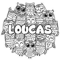 Coloraci&oacute;n del nombre LOUCAS - decorado b&uacute;hos