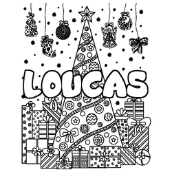 Coloraci&oacute;n del nombre LOUCAS - decorado &aacute;rbol de Navidad y regalos