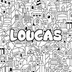 Coloraci&oacute;n del nombre LOUCAS - decorado ciudad