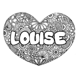 Coloraci&oacute;n del nombre LOUISE - decorado mandala de coraz&oacute;n