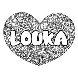 Coloraci&oacute;n del nombre LOUKA - decorado mandala de coraz&oacute;n