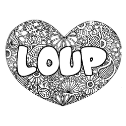 Coloraci&oacute;n del nombre LOUP - decorado mandala de coraz&oacute;n