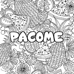 Coloraci&oacute;n del nombre PACOME - decorado mandala de frutas