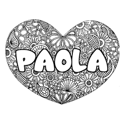 Coloraci&oacute;n del nombre PAOLA - decorado mandala de coraz&oacute;n