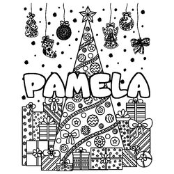 Coloraci&oacute;n del nombre PAMELA - decorado &aacute;rbol de Navidad y regalos