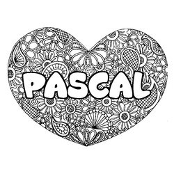 Coloraci&oacute;n del nombre PASCAL - decorado mandala de coraz&oacute;n