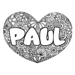 Coloraci&oacute;n del nombre PAUL - decorado mandala de coraz&oacute;n