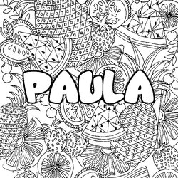 Coloraci&oacute;n del nombre PAULA - decorado mandala de frutas