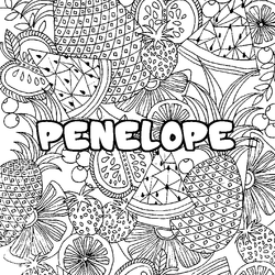 Coloraci&oacute;n del nombre PENELOPE - decorado mandala de frutas