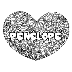 Coloraci&oacute;n del nombre P&Eacute;N&Eacute;LOPE - decorado mandala de coraz&oacute;n