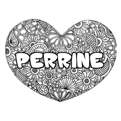 Coloraci&oacute;n del nombre PERRINE - decorado mandala de coraz&oacute;n
