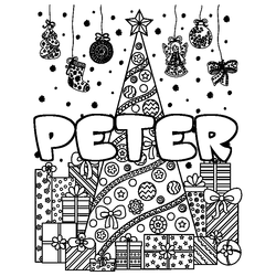 Coloraci&oacute;n del nombre PETER - decorado &aacute;rbol de Navidad y regalos