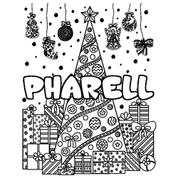 Coloraci&oacute;n del nombre PHARELL - decorado &aacute;rbol de Navidad y regalos