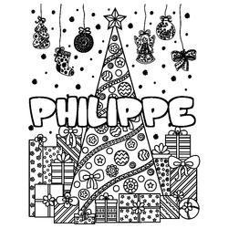 Coloraci&oacute;n del nombre PHILIPPE - decorado &aacute;rbol de Navidad y regalos
