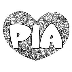 Coloraci&oacute;n del nombre PIA - decorado mandala de coraz&oacute;n