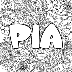 Coloraci&oacute;n del nombre PIA - decorado mandala de frutas