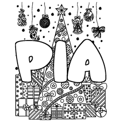 Coloraci&oacute;n del nombre PIA - decorado &aacute;rbol de Navidad y regalos