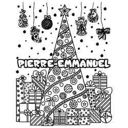 Coloraci&oacute;n del nombre PIERRE-EMMANUEL - decorado &aacute;rbol de Navidad y regalos