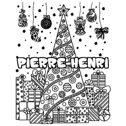 Coloraci&oacute;n del nombre PIERRE-HENRI - decorado &aacute;rbol de Navidad y regalos