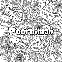 Coloraci&oacute;n del nombre Poornimah - decorado mandala de frutas