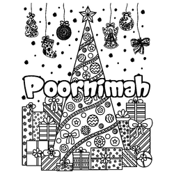 Coloraci&oacute;n del nombre Poornimah - decorado &aacute;rbol de Navidad y regalos