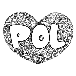 Coloraci&oacute;n del nombre POL - decorado mandala de coraz&oacute;n