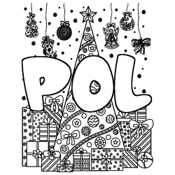 Coloraci&oacute;n del nombre POL - decorado &aacute;rbol de Navidad y regalos