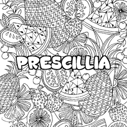 Coloraci&oacute;n del nombre PRESCILLIA - decorado mandala de frutas