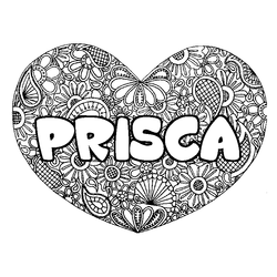 Coloraci&oacute;n del nombre PRISCA - decorado mandala de coraz&oacute;n
