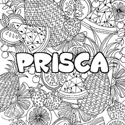 Coloraci&oacute;n del nombre PRISCA - decorado mandala de frutas