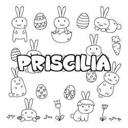 Coloraci&oacute;n del nombre PRISCILIA - decorado Pascua