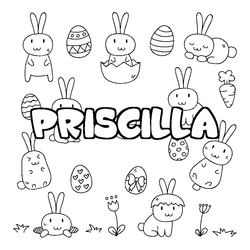 Coloraci&oacute;n del nombre PRISCILLA - decorado Pascua