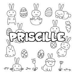 Coloraci&oacute;n del nombre PRISCILLE - decorado Pascua