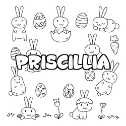 Coloraci&oacute;n del nombre PRISCILLIA - decorado Pascua