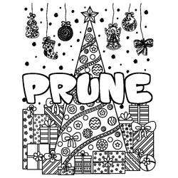 Coloraci&oacute;n del nombre PRUNE - decorado &aacute;rbol de Navidad y regalos