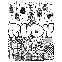 Coloraci&oacute;n del nombre RUDY - decorado &aacute;rbol de Navidad y regalos