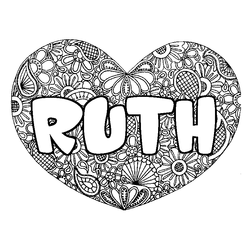 Coloraci&oacute;n del nombre RUTH - decorado mandala de coraz&oacute;n