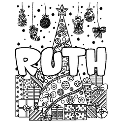 Coloraci&oacute;n del nombre RUTH - decorado &aacute;rbol de Navidad y regalos