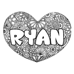 Coloraci&oacute;n del nombre RYAN - decorado mandala de coraz&oacute;n