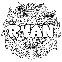 Coloraci&oacute;n del nombre RYAN - decorado b&uacute;hos