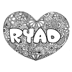 Coloraci&oacute;n del nombre RYAD - decorado mandala de coraz&oacute;n