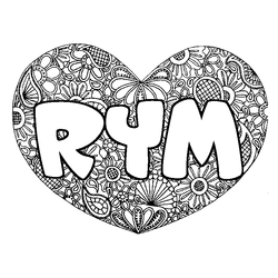 Coloraci&oacute;n del nombre RYM - decorado mandala de coraz&oacute;n
