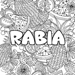 Coloraci&oacute;n del nombre RABIA - decorado mandala de frutas