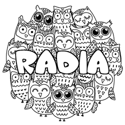 Coloraci&oacute;n del nombre RADIA - decorado b&uacute;hos