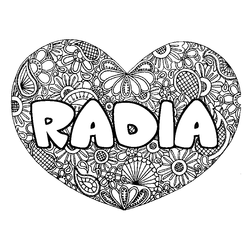Coloraci&oacute;n del nombre RADIA - decorado mandala de coraz&oacute;n
