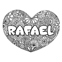 Coloraci&oacute;n del nombre RAFAEL - decorado mandala de coraz&oacute;n