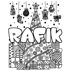 Coloraci&oacute;n del nombre RAFIK - decorado &aacute;rbol de Navidad y regalos