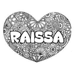 Coloraci&oacute;n del nombre RAISSA - decorado mandala de coraz&oacute;n