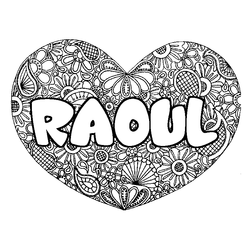 Coloraci&oacute;n del nombre RAOUL - decorado mandala de coraz&oacute;n